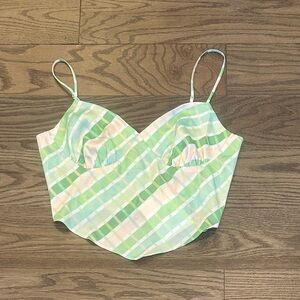 NIA Green Pink Plaid Smocked Cami Crop Top Large NWT Handkerchief Hem